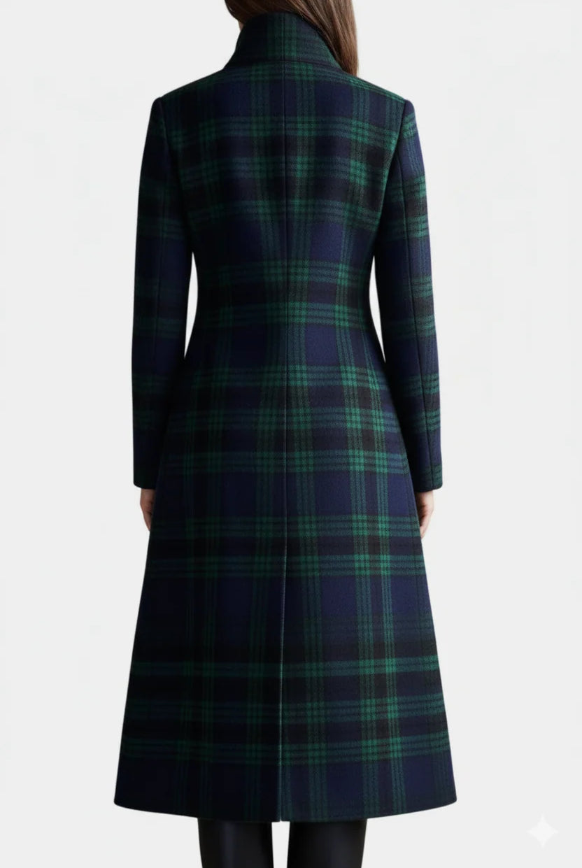 Women's Mid-Length Structured Plaid Coat 1