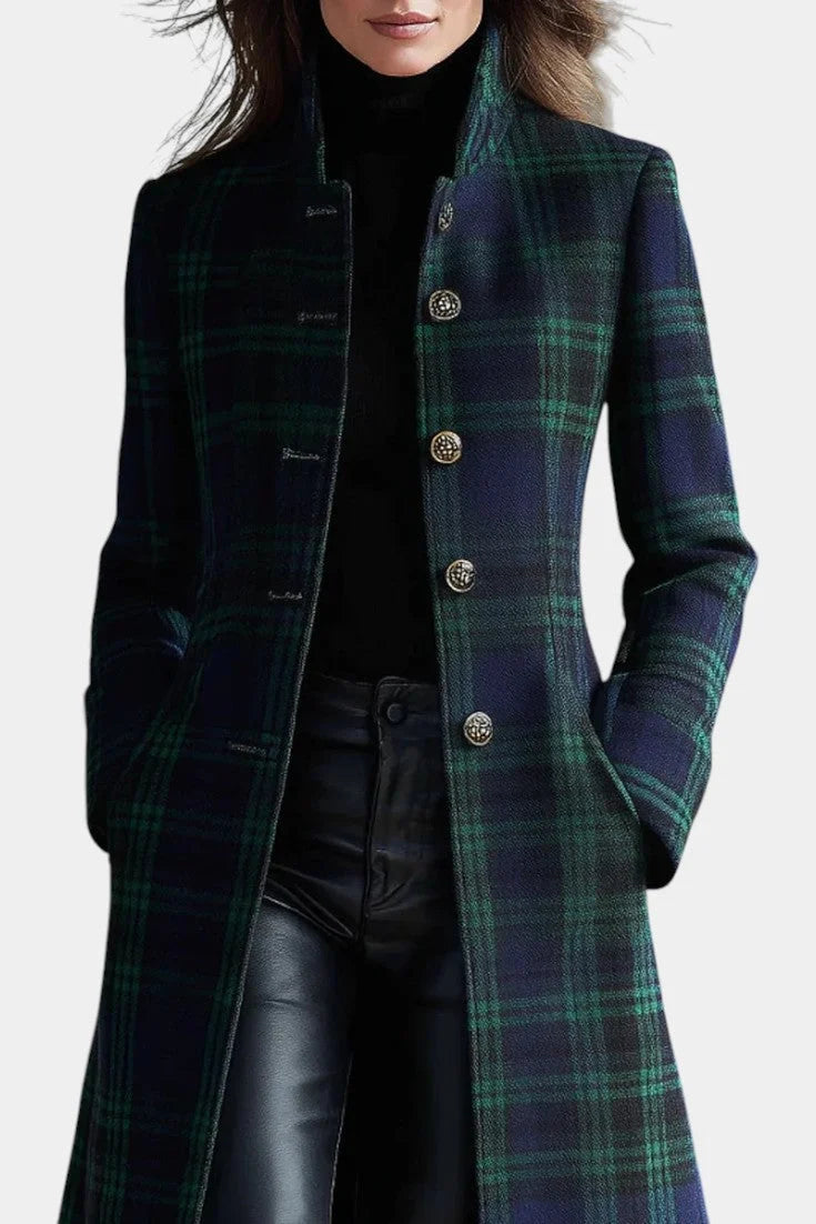 Women's Mid-Length Structured Plaid Coat 2