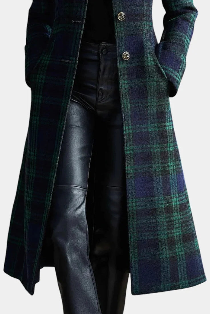 Women's Mid-Length Structured Plaid Coat 3