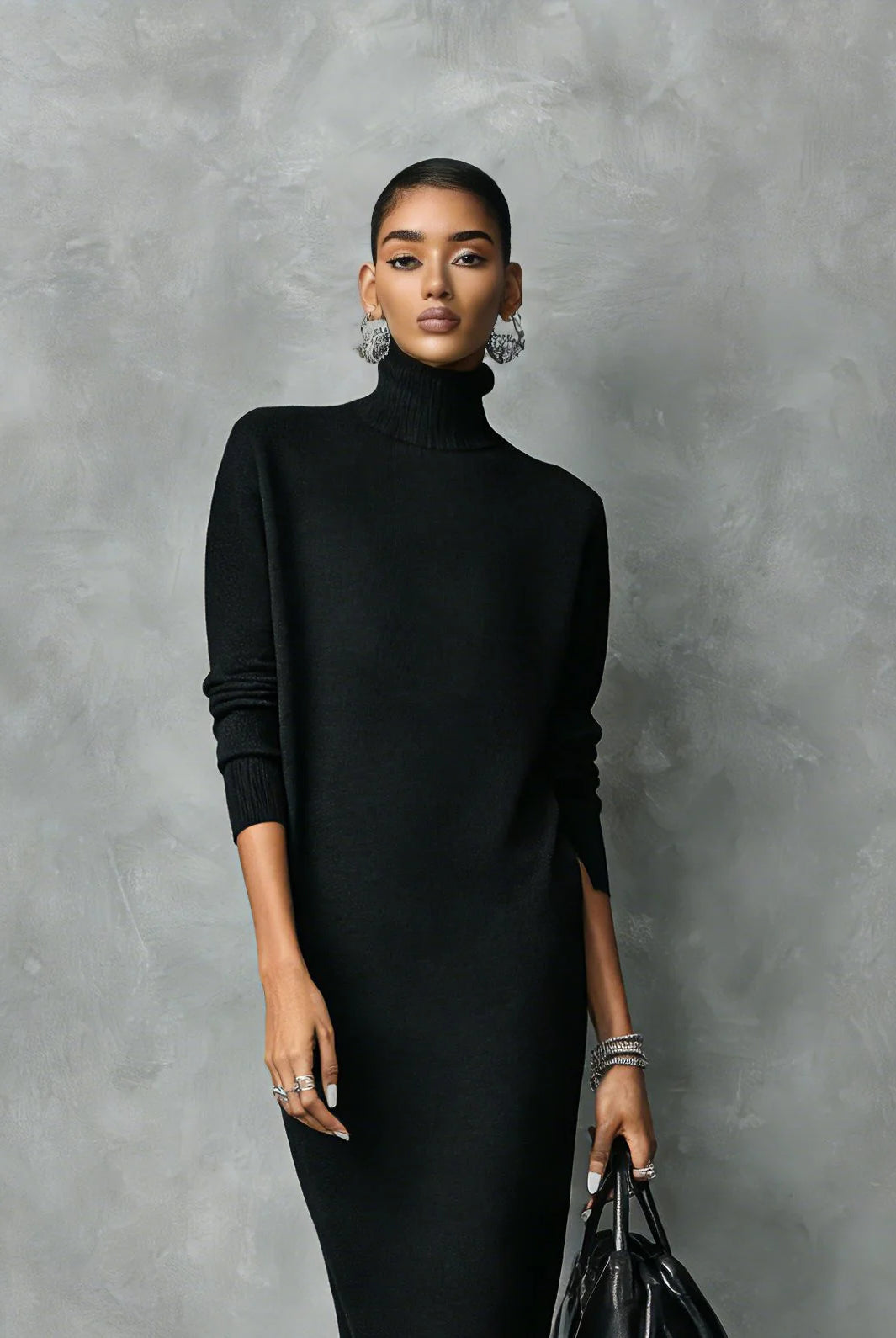 Women's Midi Turtleneck Sweater Dress with Fitted Silhouette 1