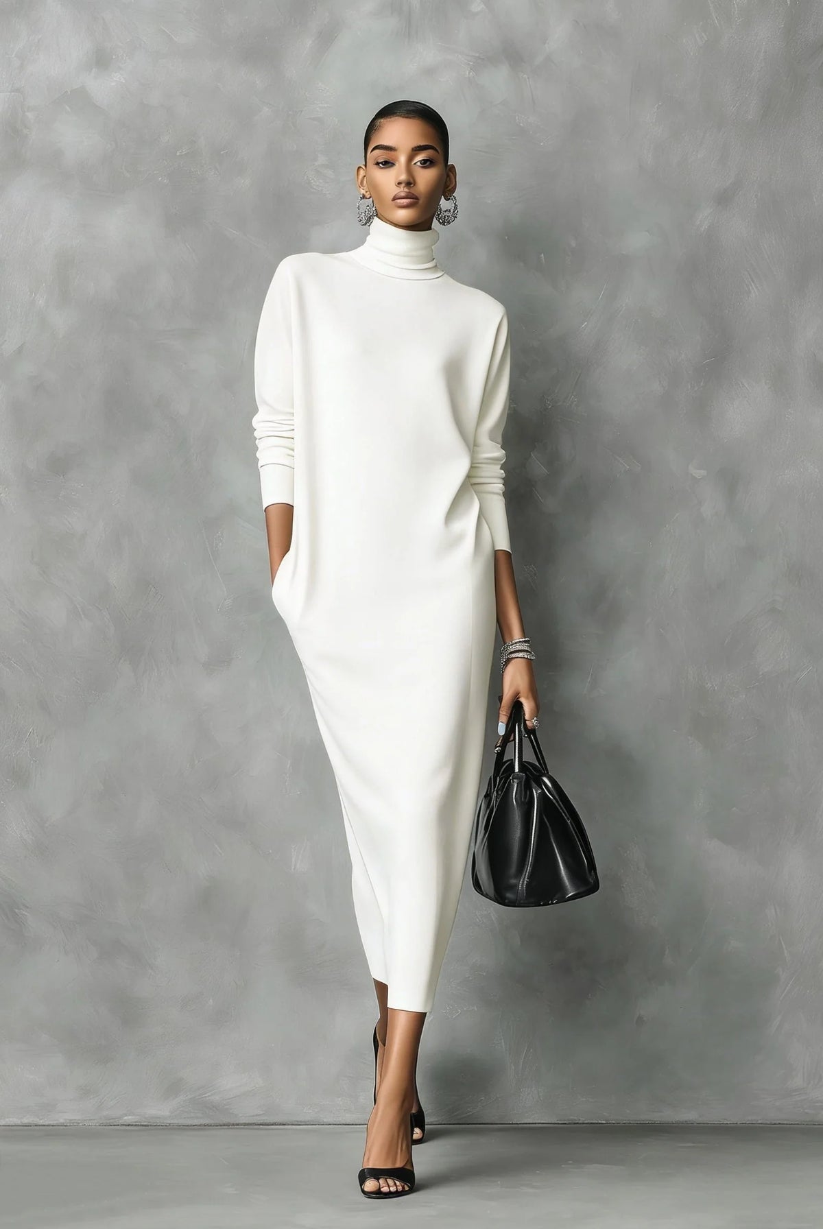 Women's Midi Turtleneck Sweater Dress with Fitted Silhouette 3