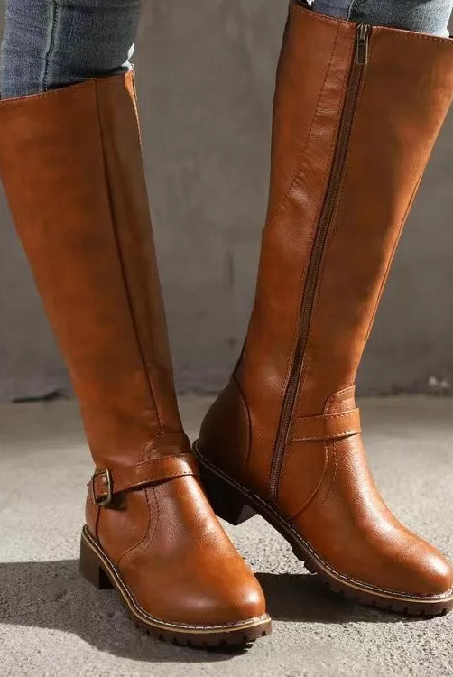 Women's Orthopedic Leather Tall Buckle Boots 0