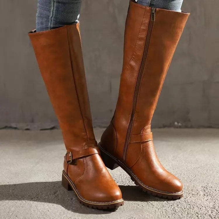 Women's Orthopedic Leather Tall Buckle Boots 0