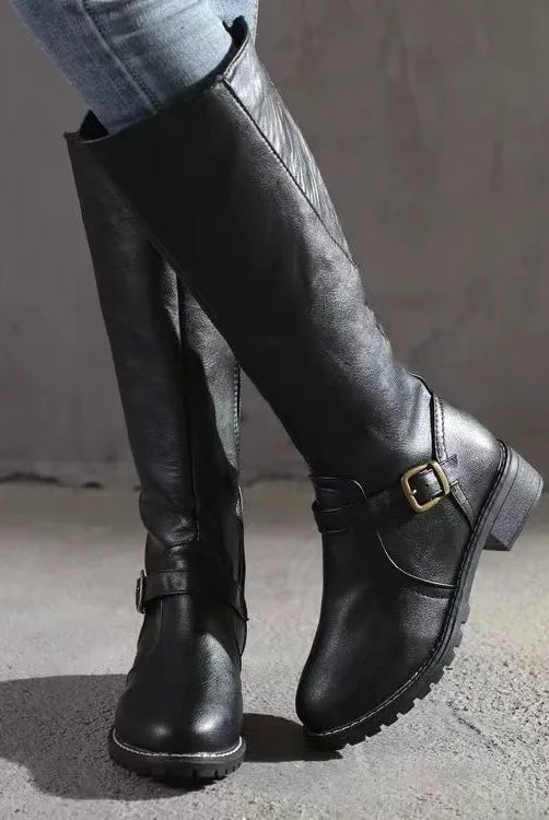 Women's Orthopedic Leather Tall Buckle Boots 1