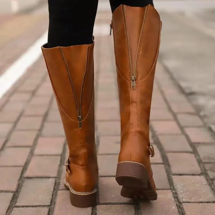 Women's Orthopedic Leather Tall Buckle Boots 5