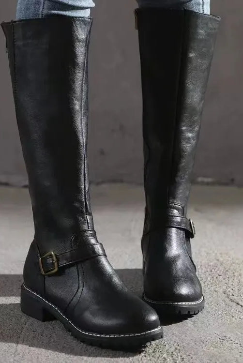 Women's Orthopedic Leather Tall Buckle Boots 6