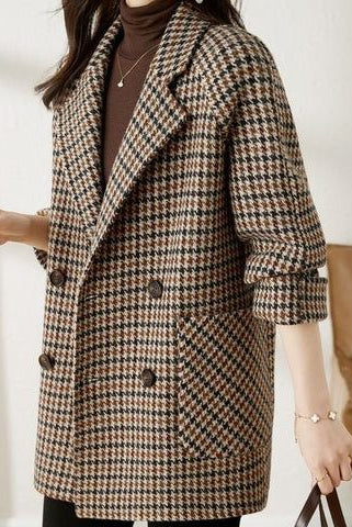 Women's Oversized Double-Breasted Houndstooth Blazer Coat 2