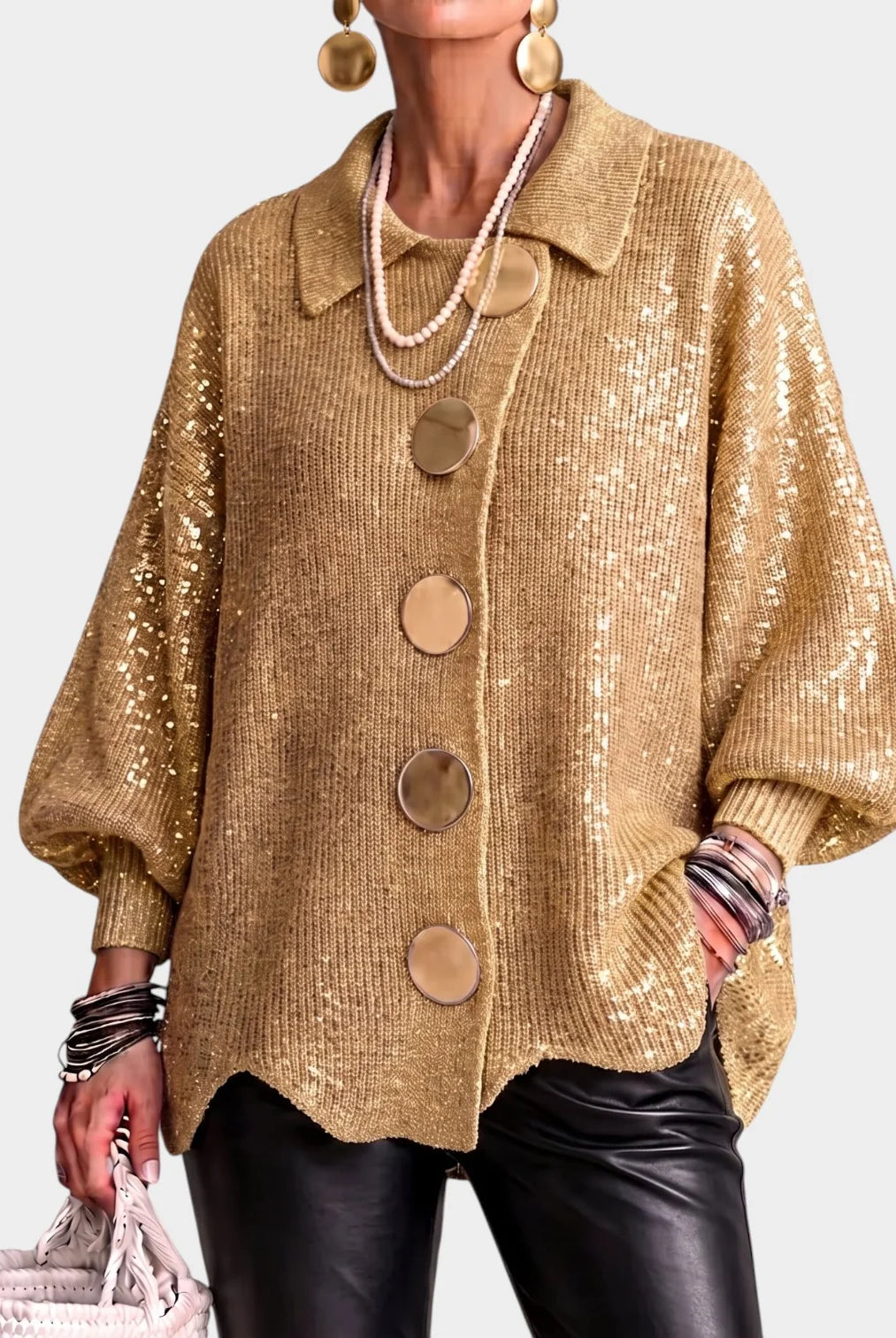 Women's Oversized Knit Cardigan with Gold-Tone Buttons 4