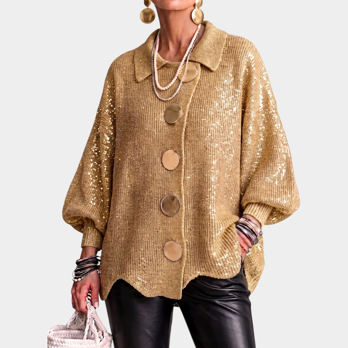 Women's Oversized Knit Cardigan with Gold-Tone Buttons 4
