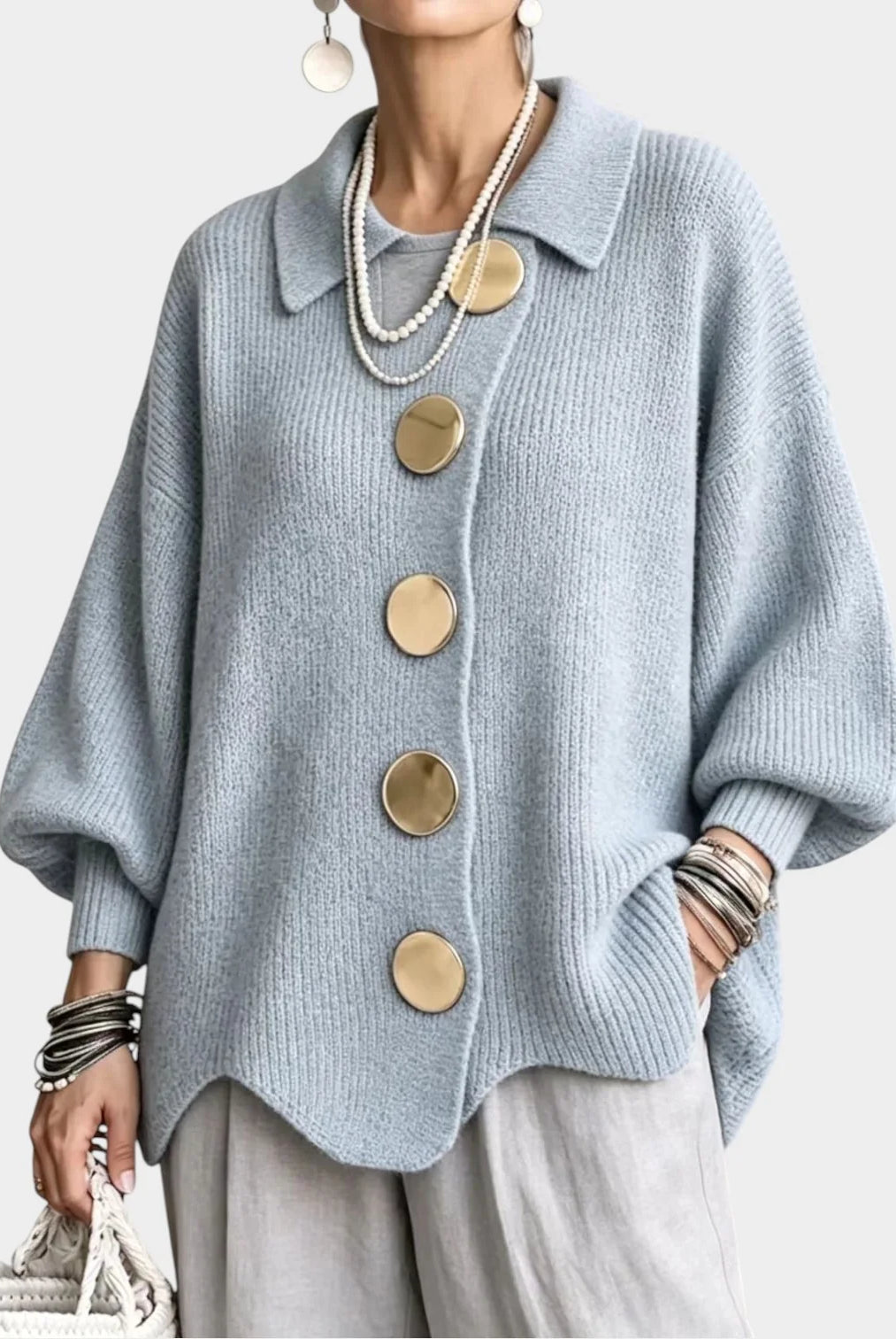Women's Oversized Knit Cardigan with Gold-Tone Buttons 6