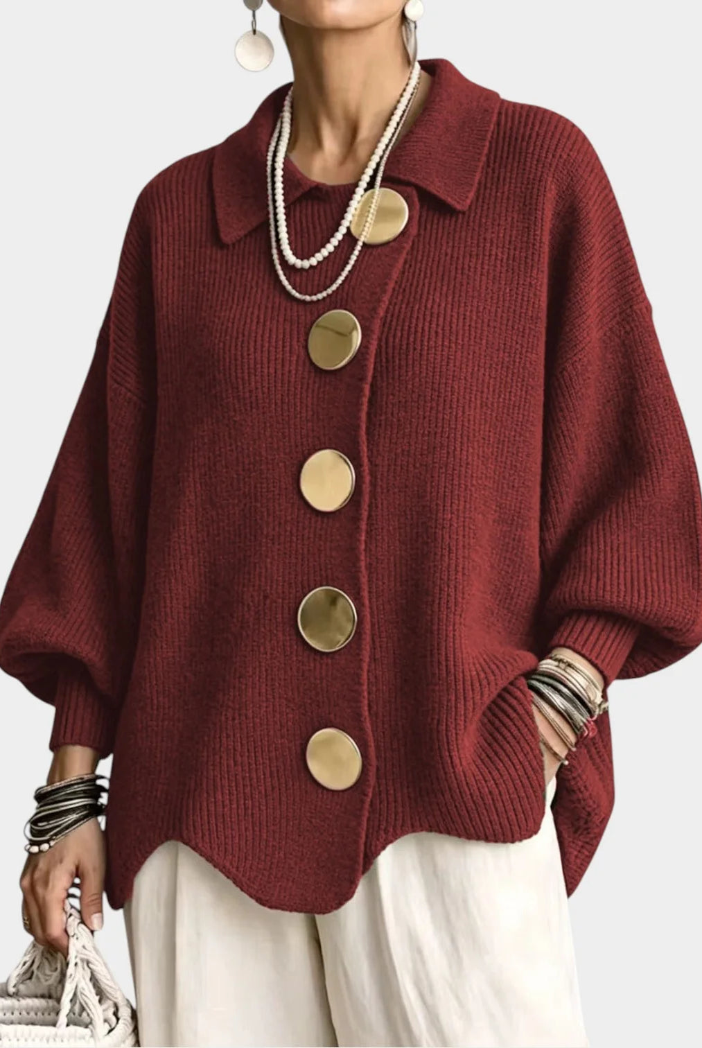 Women's Oversized Knit Cardigan with Gold-Tone Buttons 8