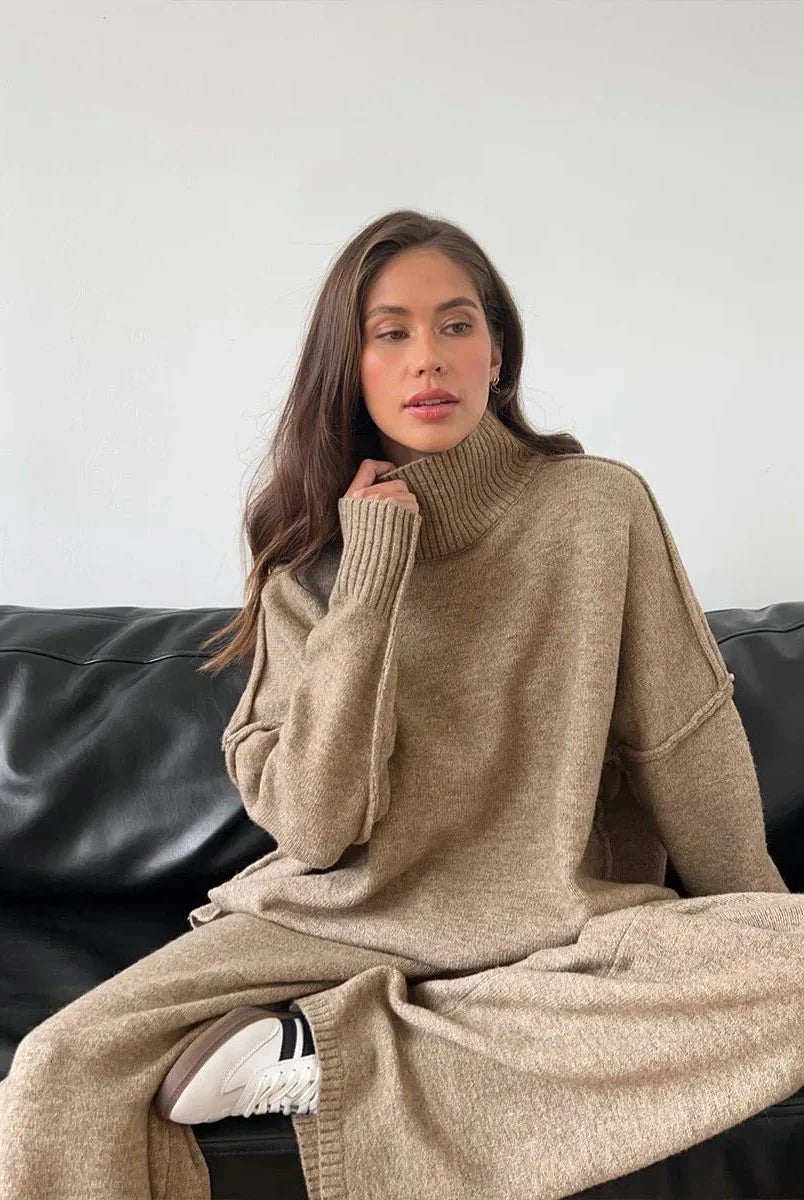 Women's Oversized Knit Set with Roll Neck Sweater and Wide Leg Trousers 3