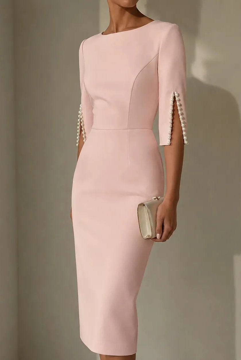 Women's Pencil Midi Dress with Pearl-Trimmed Sleeves 1