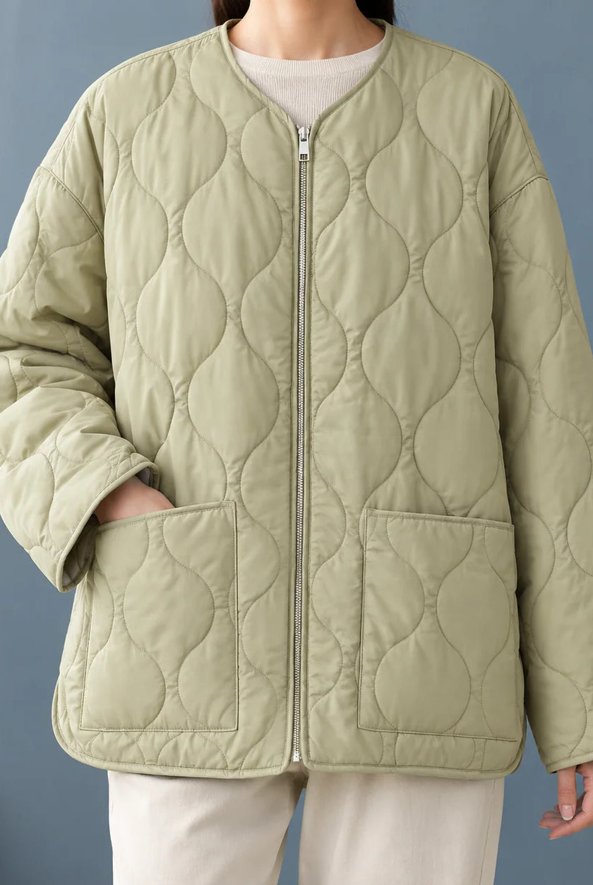 Women's Quilted Collarless Jacket with Full Zip and Patch Pockets 0