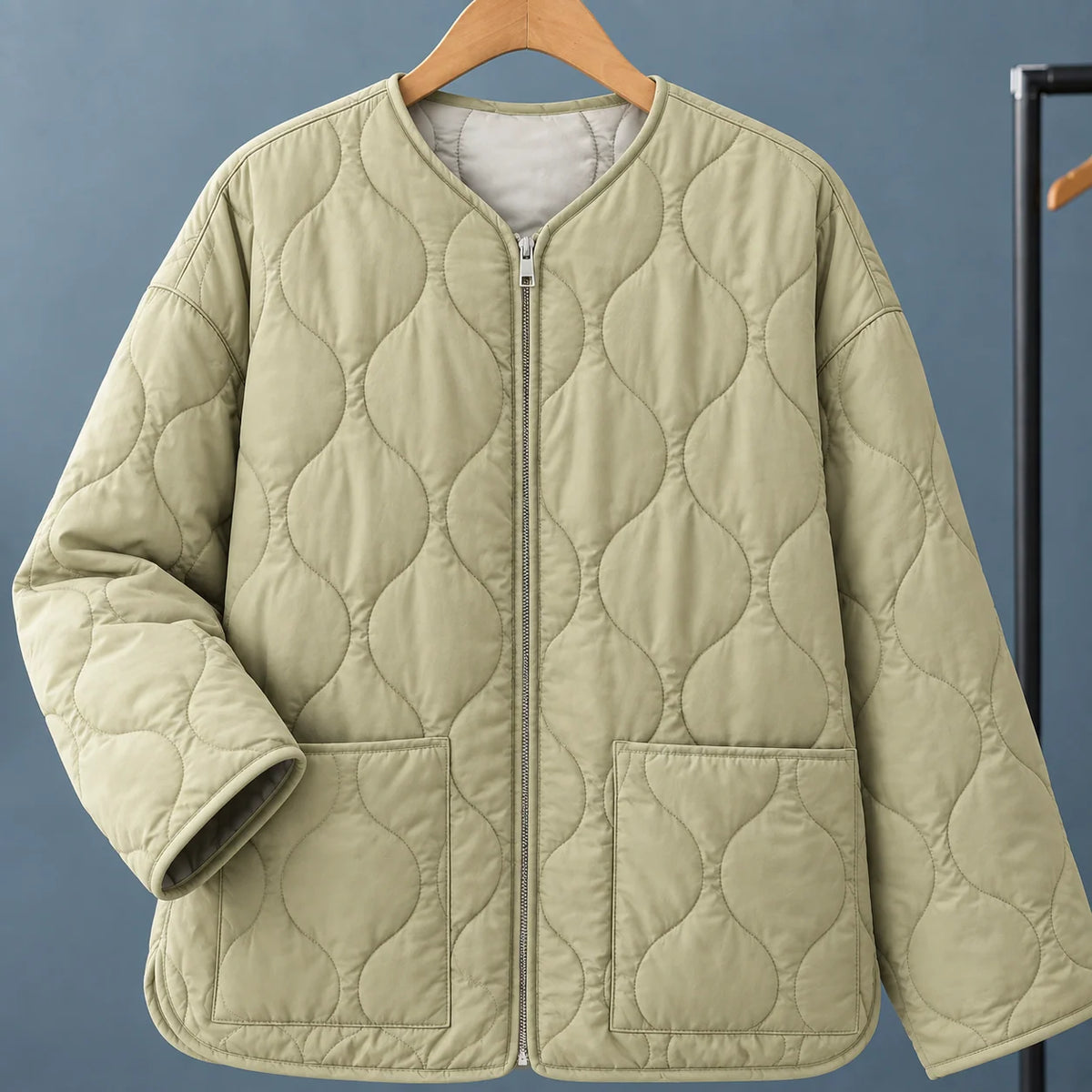 Women's Quilted Collarless Jacket with Full Zip and Patch Pockets 1