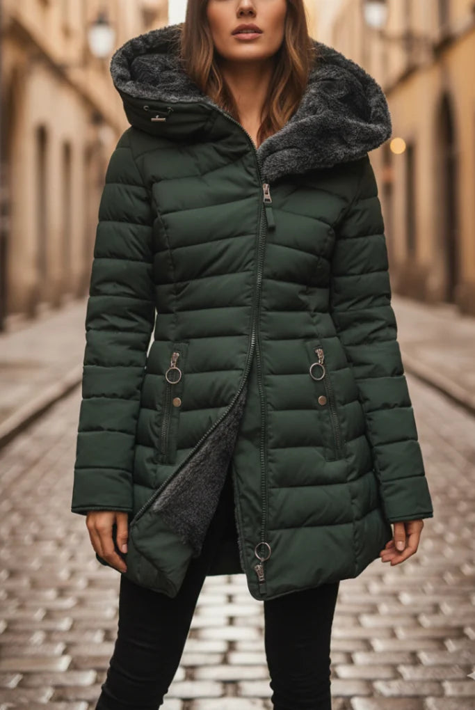 Women's Quilted Hooded Puffer Jacket with Insulated Mid-Thigh Design 1