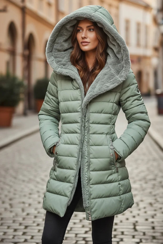 Women's Quilted Hooded Puffer Jacket with Insulated Mid-Thigh Design 2