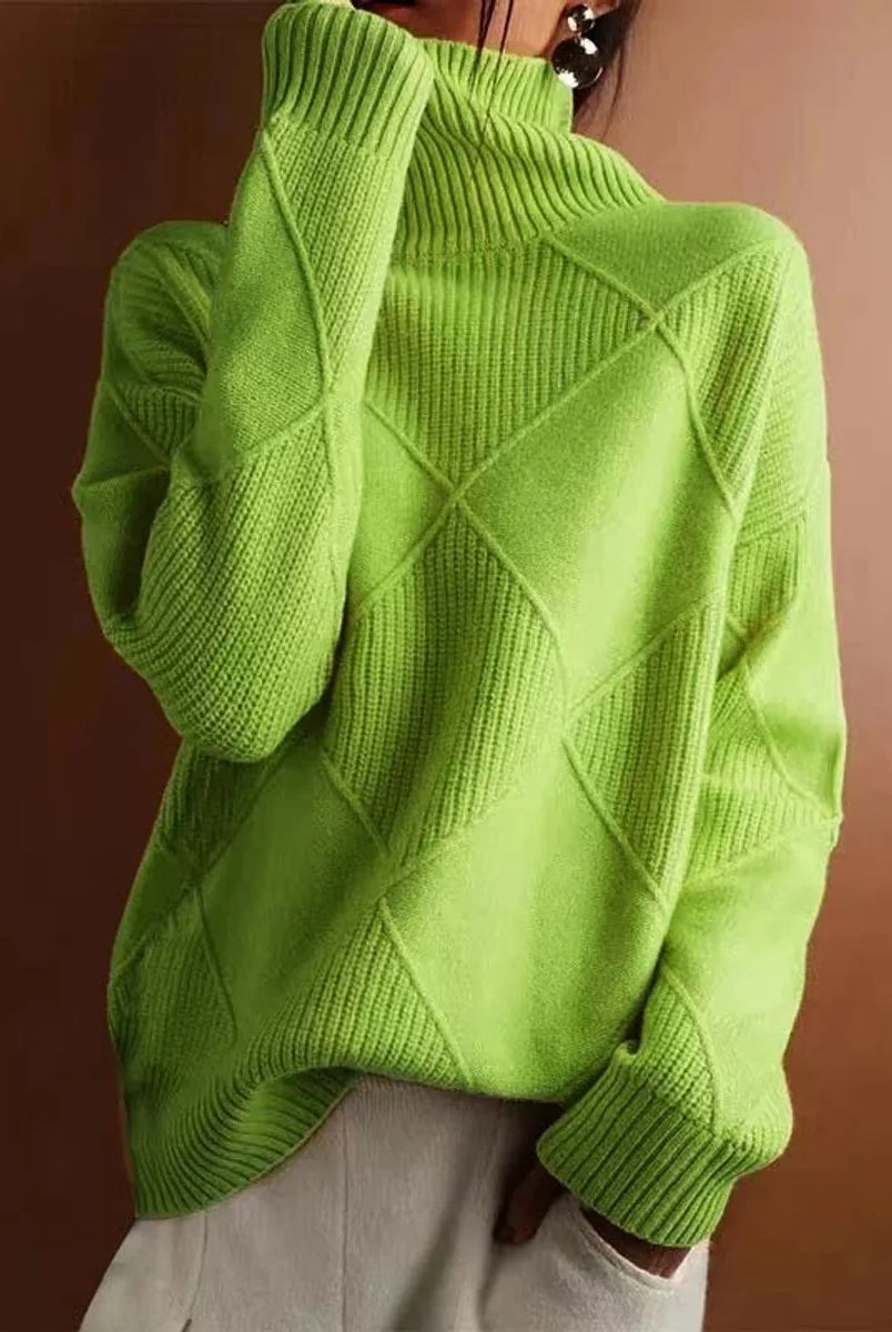 Women's Relaxed Fit Argyle Knit Turtleneck Sweater 1
