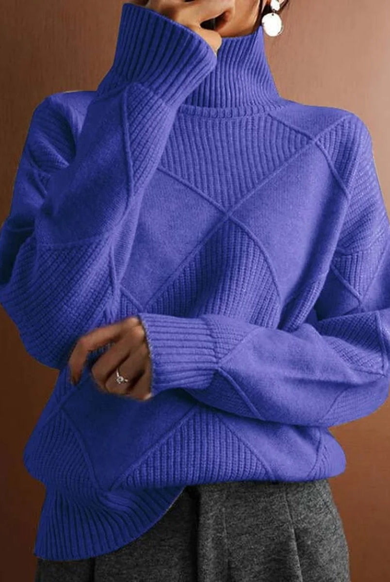 Women's Relaxed Fit Argyle Knit Turtleneck Sweater 13