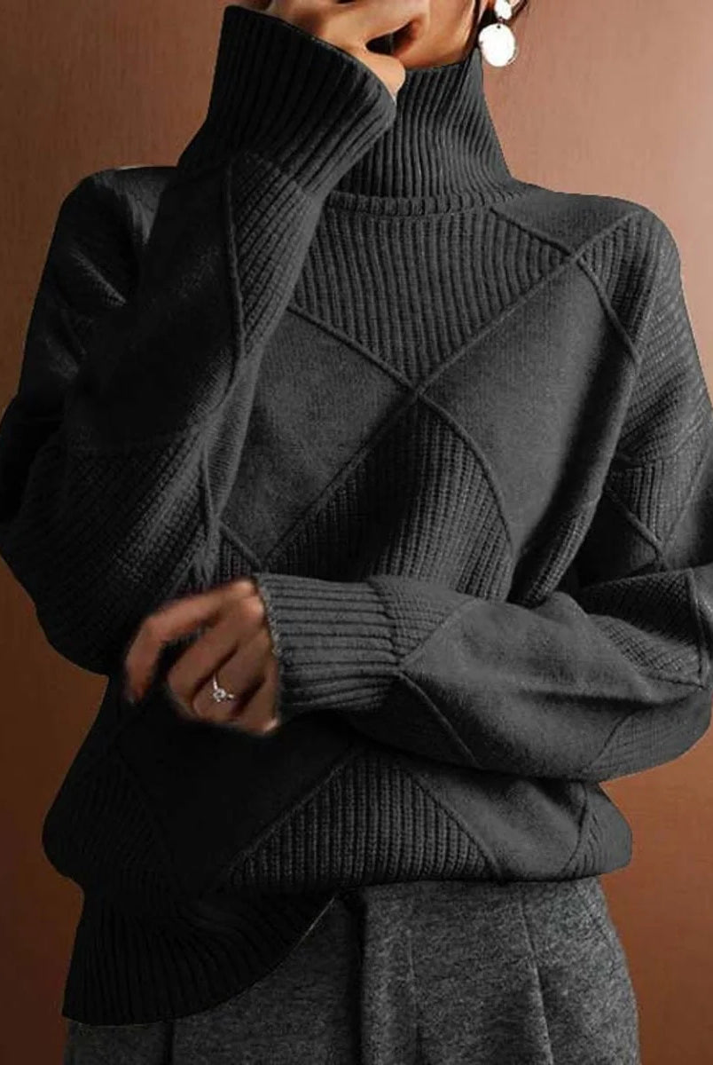 Women's Relaxed Fit Argyle Knit Turtleneck Sweater 6