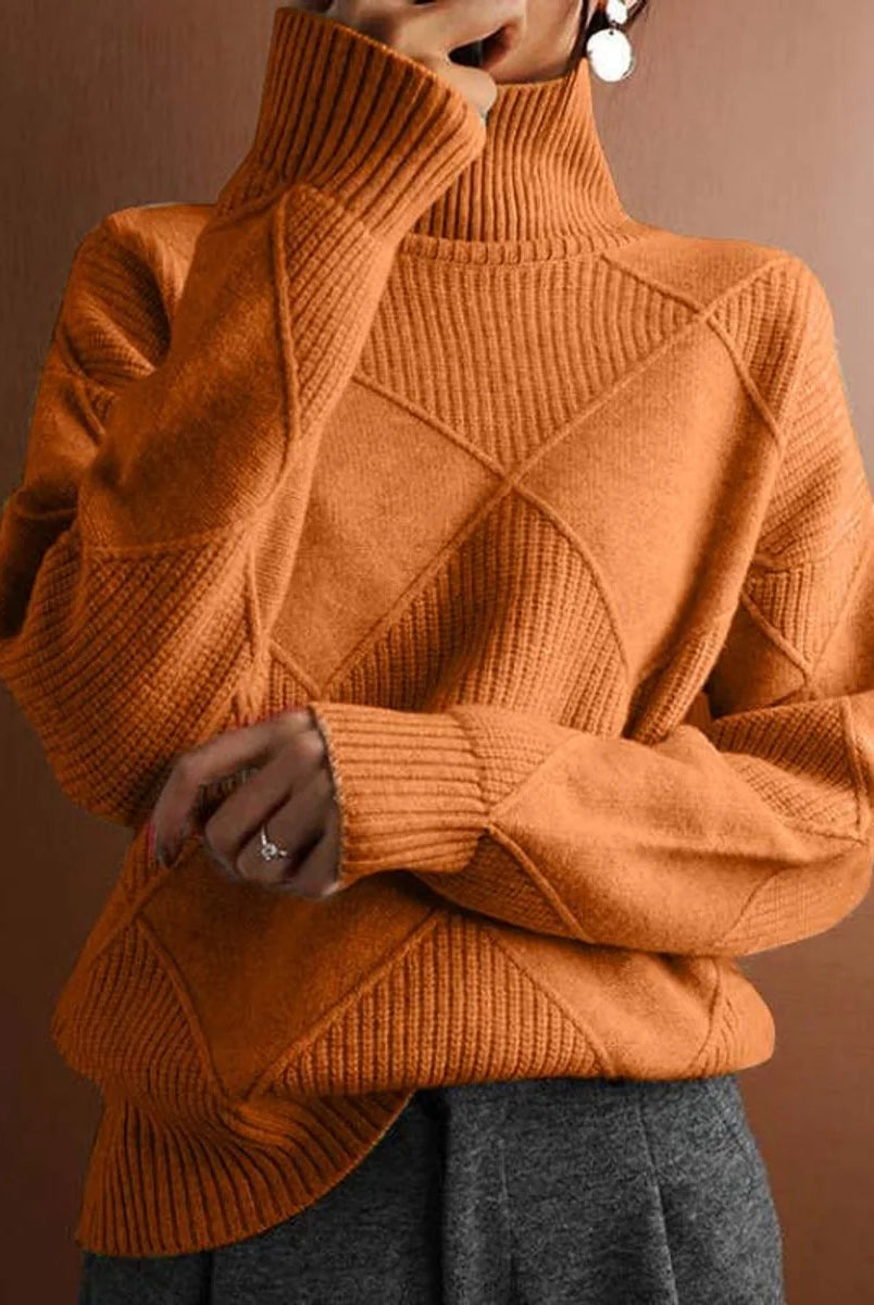 Women's Relaxed Fit Argyle Knit Turtleneck Sweater 8