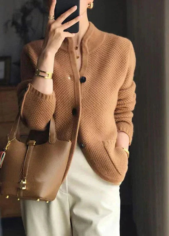 women's Ribbed Button-Down Cardigan with Stand Collar 3