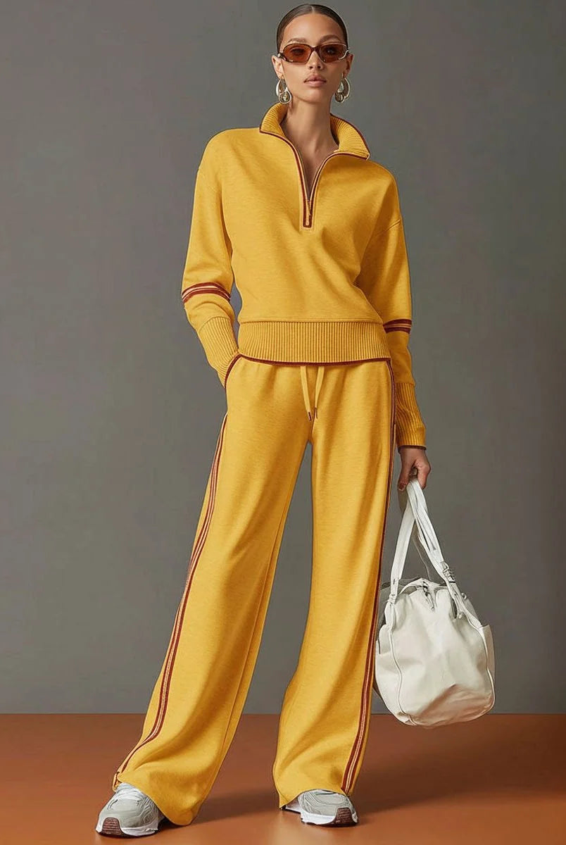 Women's Ribbed Knit Half-Zip Pullover and Wide-Leg Pant Loungewear Set 10