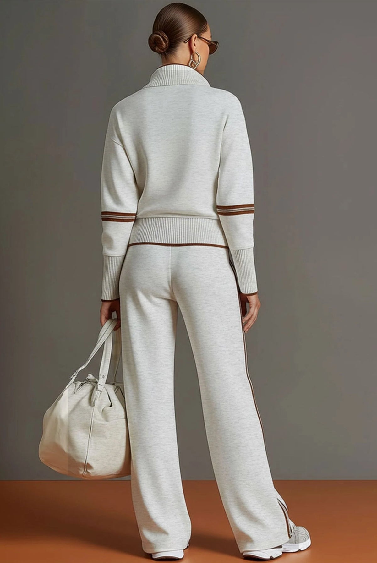 Women's Ribbed Knit Half-Zip Pullover and Wide-Leg Pant Loungewear Set 4