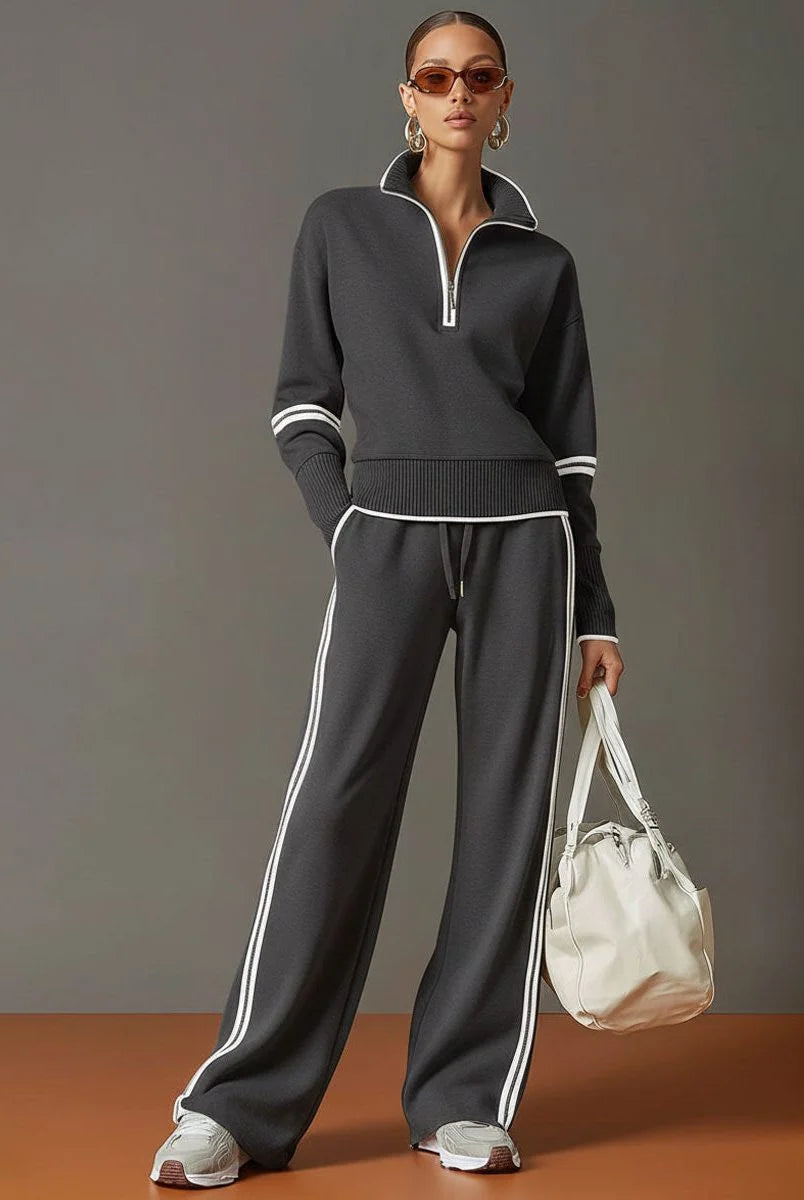 Women's Ribbed Knit Half-Zip Pullover and Wide-Leg Pant Loungewear Set 5