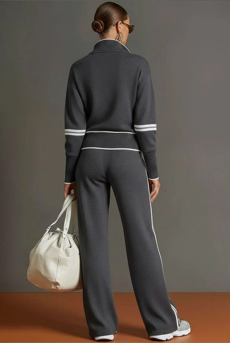 Women's Ribbed Knit Half-Zip Pullover and Wide-Leg Pant Loungewear Set 6