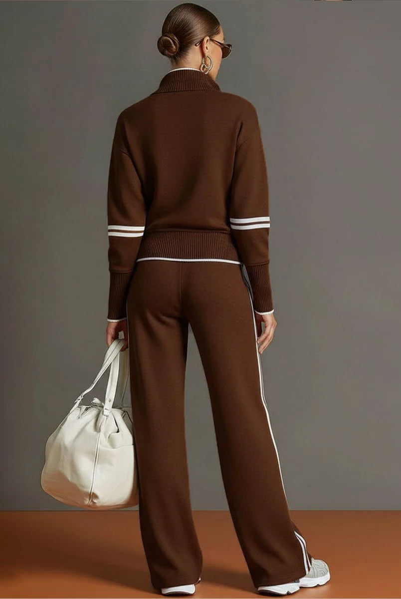 Women's Ribbed Knit Half-Zip Pullover and Wide-Leg Pant Loungewear Set 8