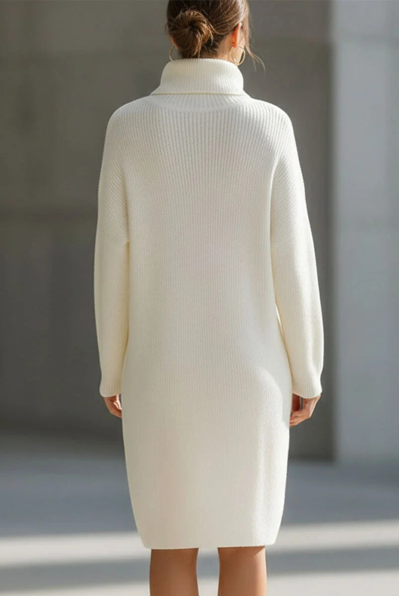 Women's Ribbed Knit Turtleneck Sweater Dress with Relaxed Fit 3