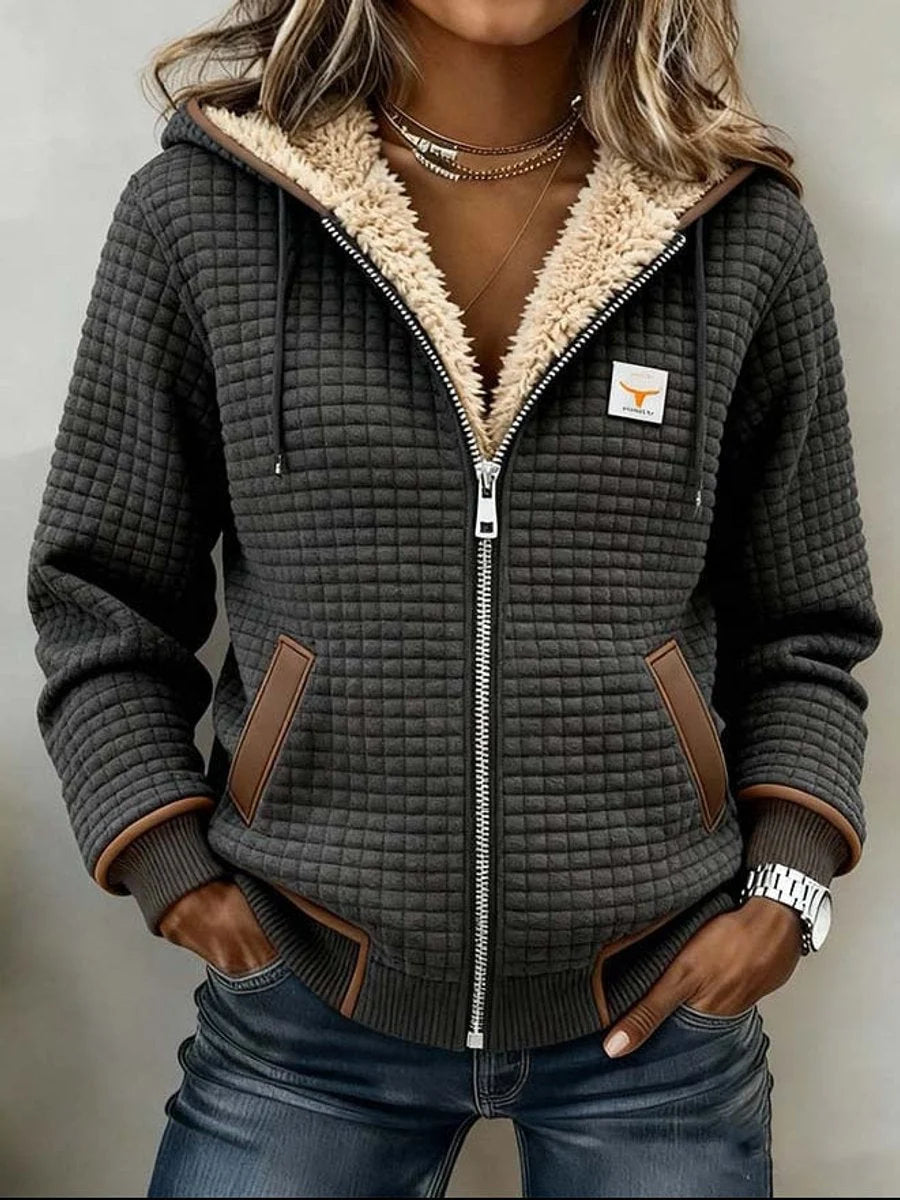 Women's Sherpa-Lined Quilted Zip-Up Hooded Jacket 0