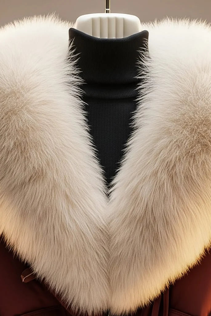 Women's Short Coat with Oversized Faux Fur Collar and Puffed Body 6