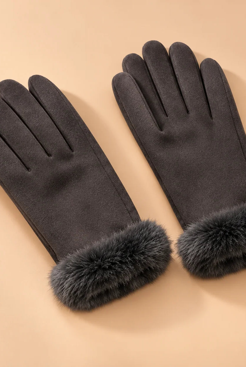 Women's Suede-Look Faux-Fur Cuff Winter Gloves 10