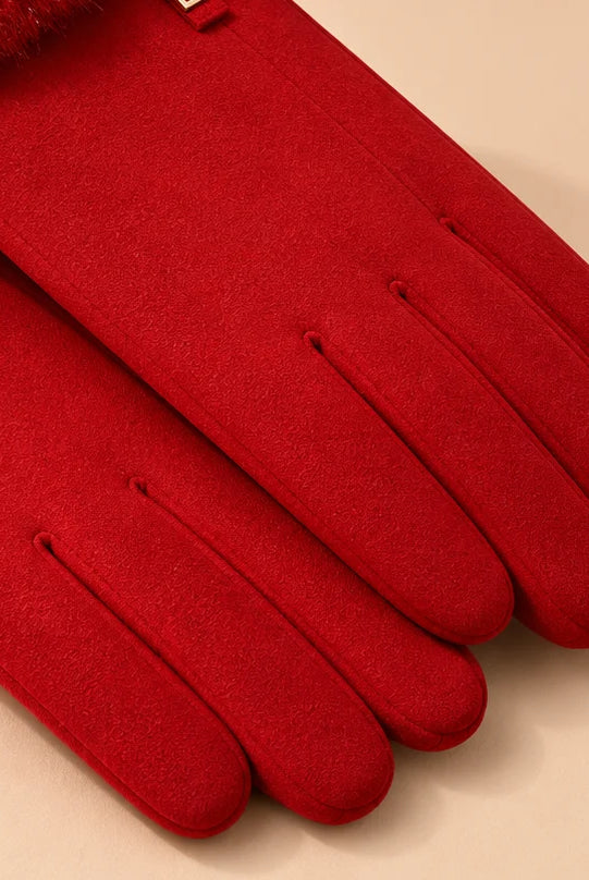 Women's Suede-Look Faux-Fur Cuff Winter Gloves 3