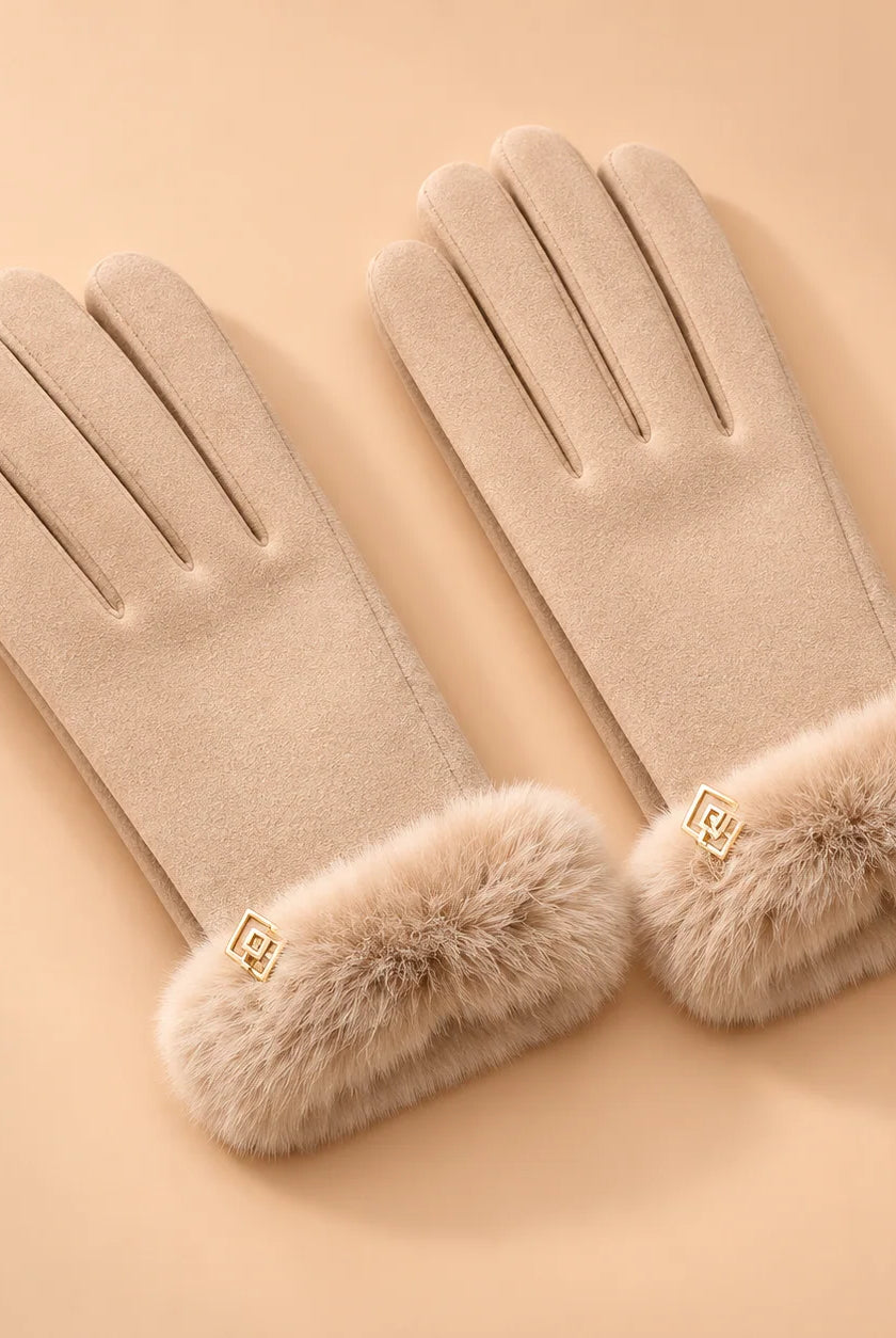 Women's Suede-Look Faux-Fur Cuff Winter Gloves 4