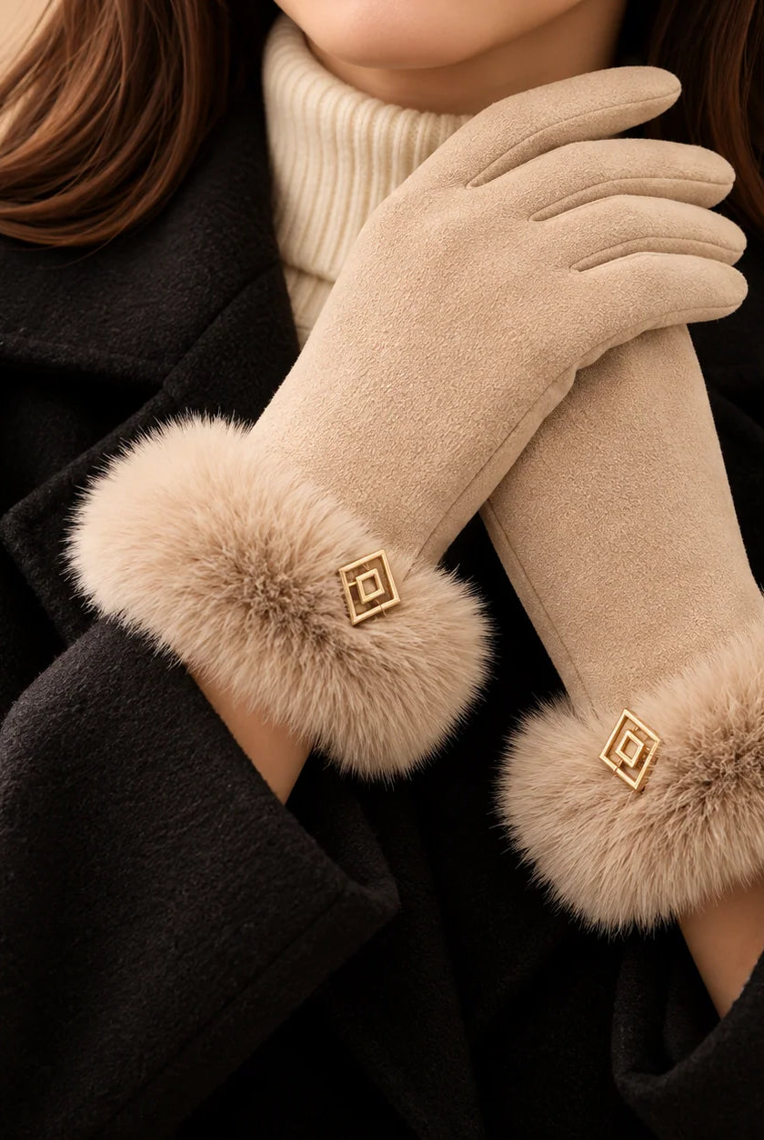 Women's Suede-Look Faux-Fur Cuff Winter Gloves 5