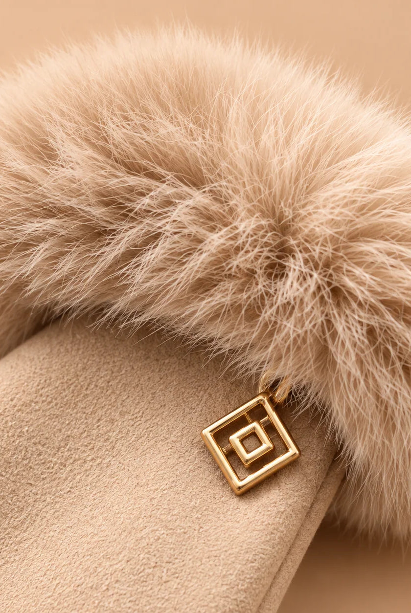 Women's Suede-Look Faux-Fur Cuff Winter Gloves 6