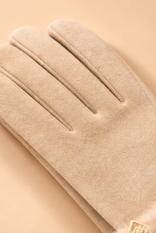 Women's Suede-Look Faux-Fur Cuff Winter Gloves 7