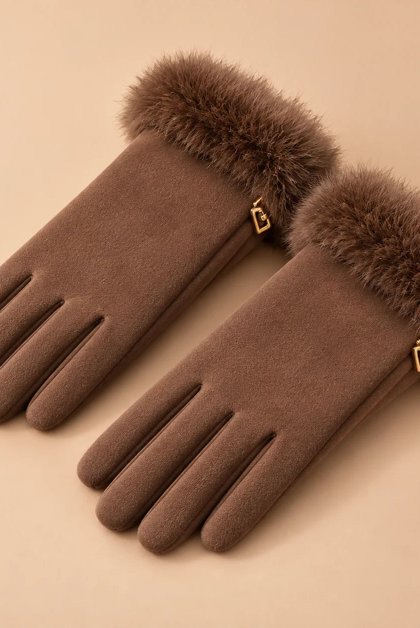 Women's Suede-Look Faux-Fur Cuff Winter Gloves 9