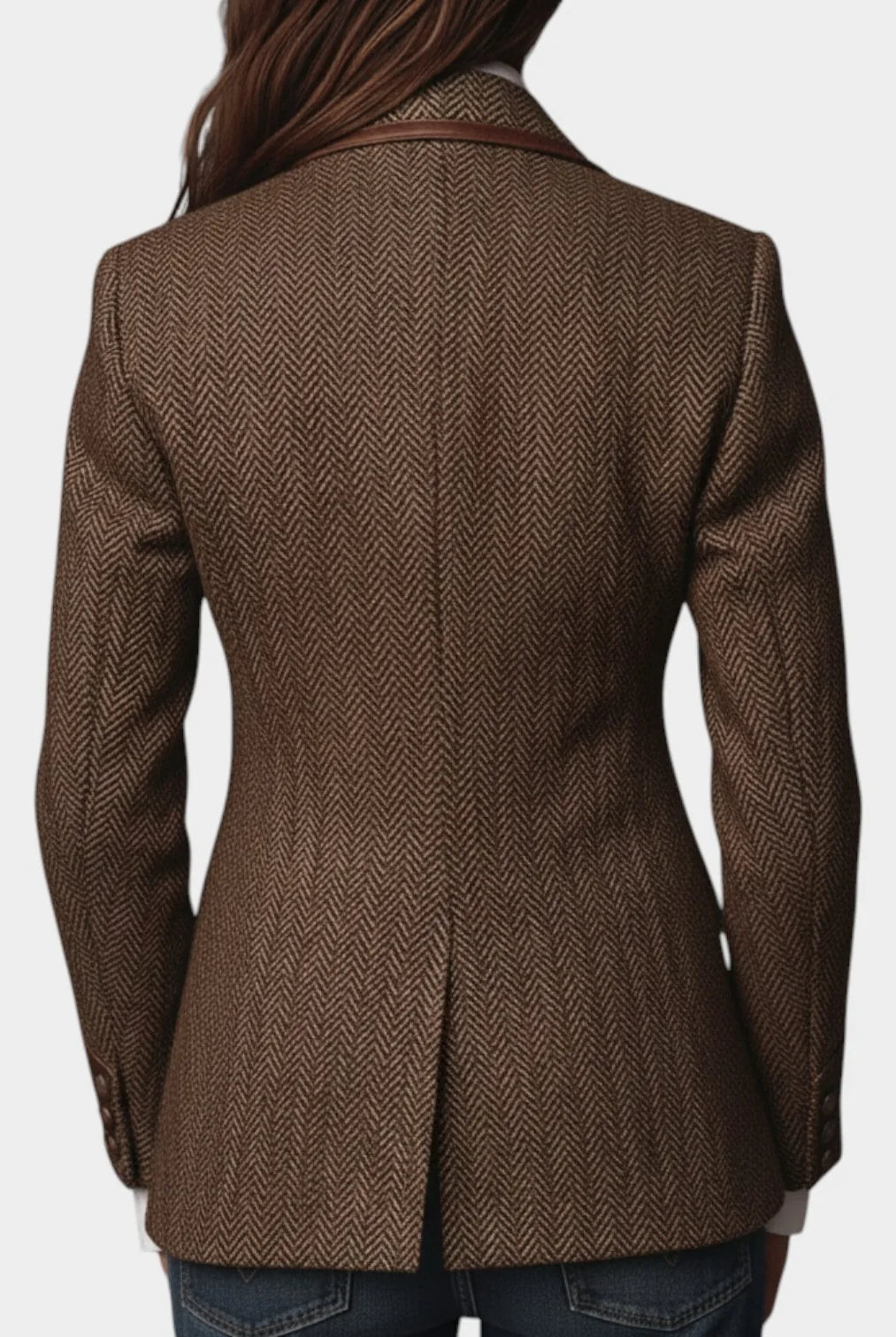 Women's Tailored Herringbone Blazer with Button Front and Patterned Lapels 2