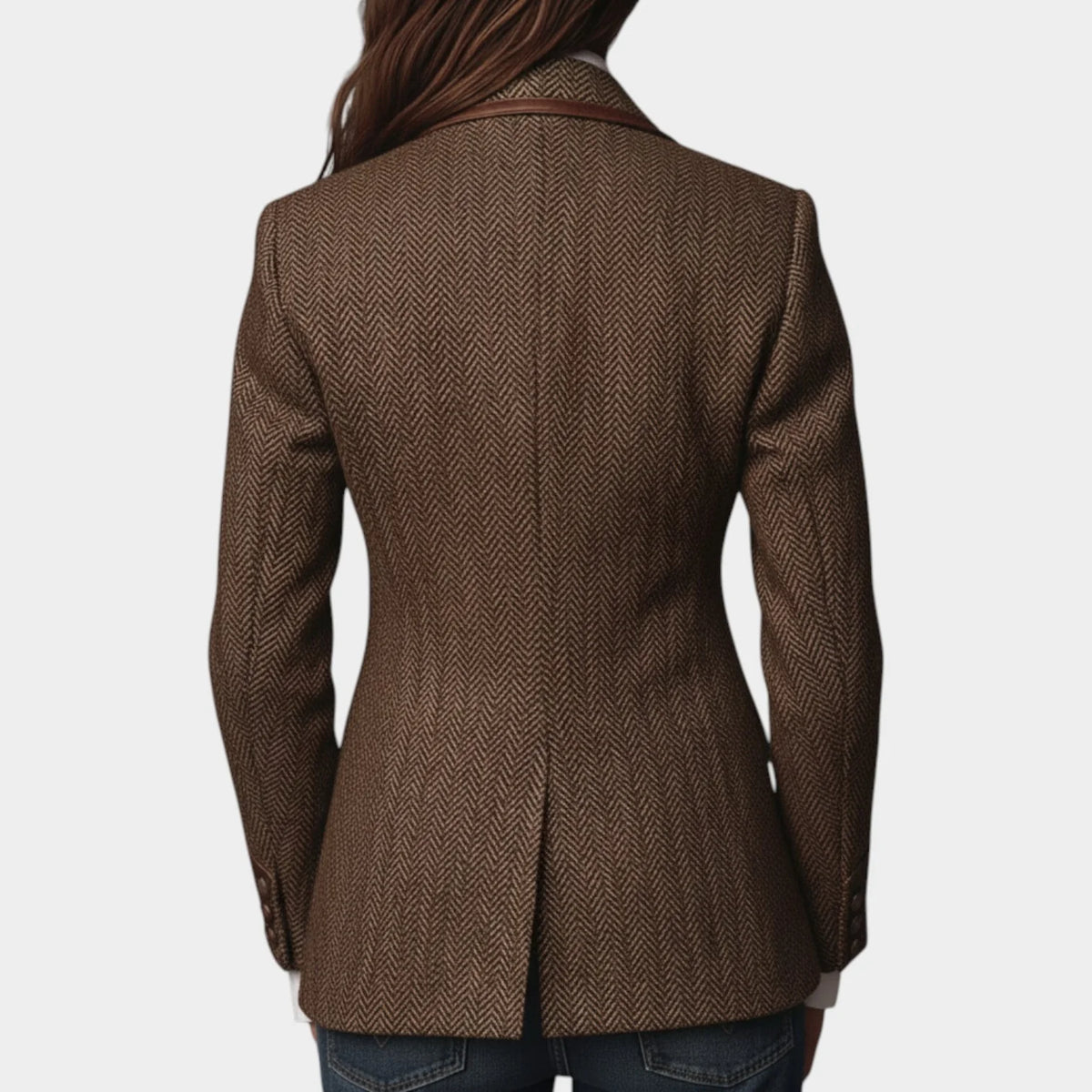 Women's Tailored Herringbone Blazer with Button Front and Patterned Lapels 2