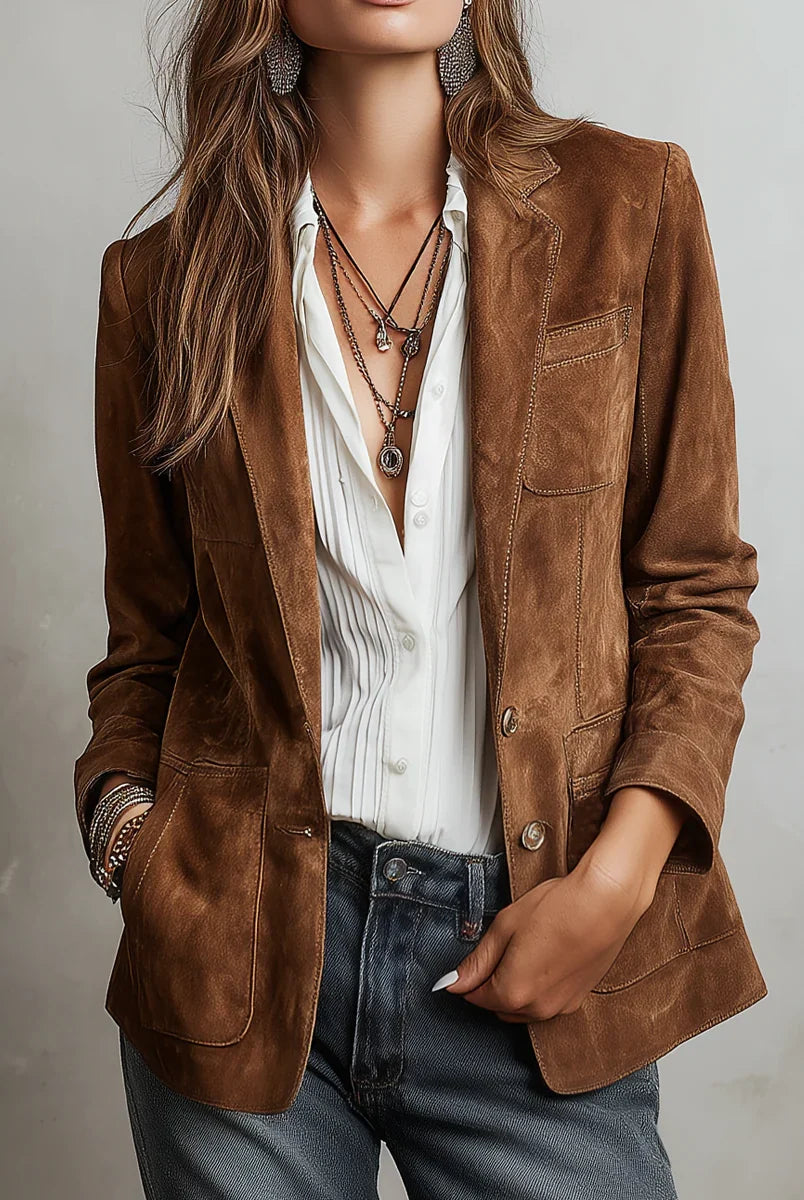 Women's Tailored Vintage-Inspired Faux Suede Jacket 0