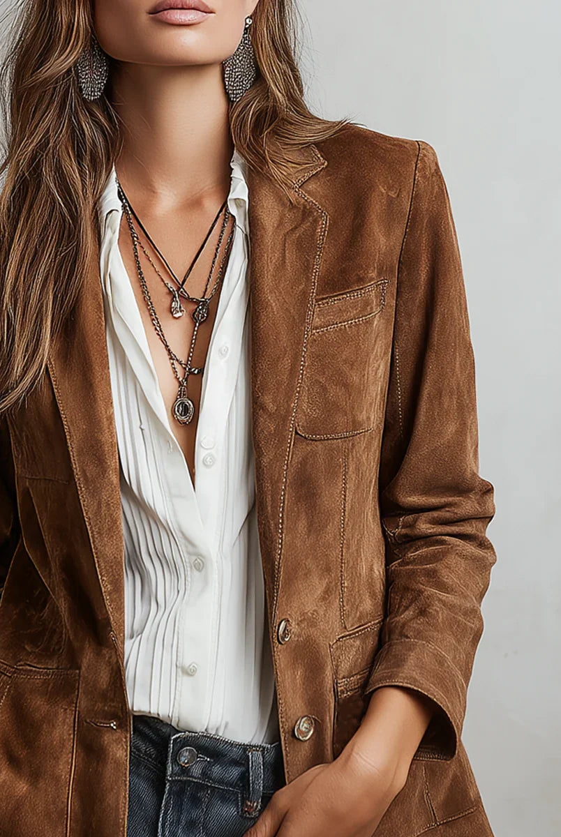 Women's Tailored Vintage-Inspired Faux Suede Jacket 3