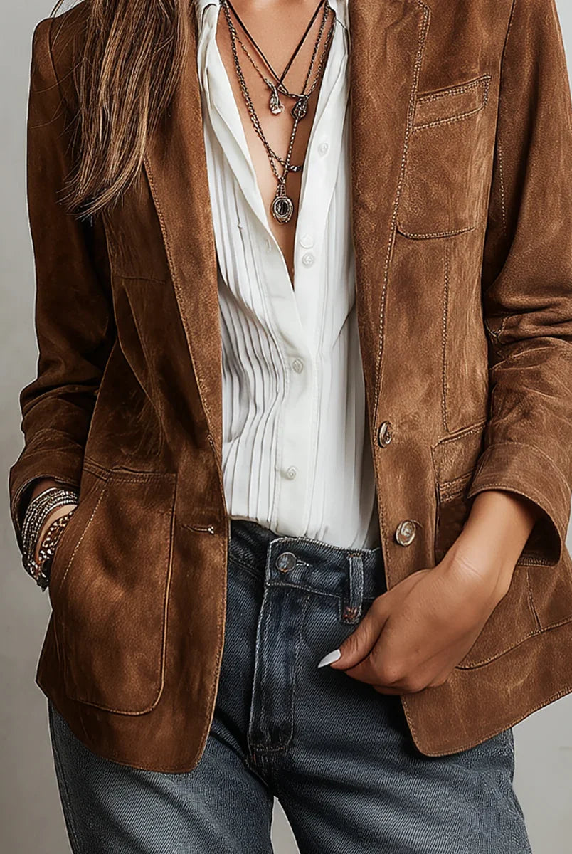 Women's Tailored Vintage-Inspired Faux Suede Jacket 4