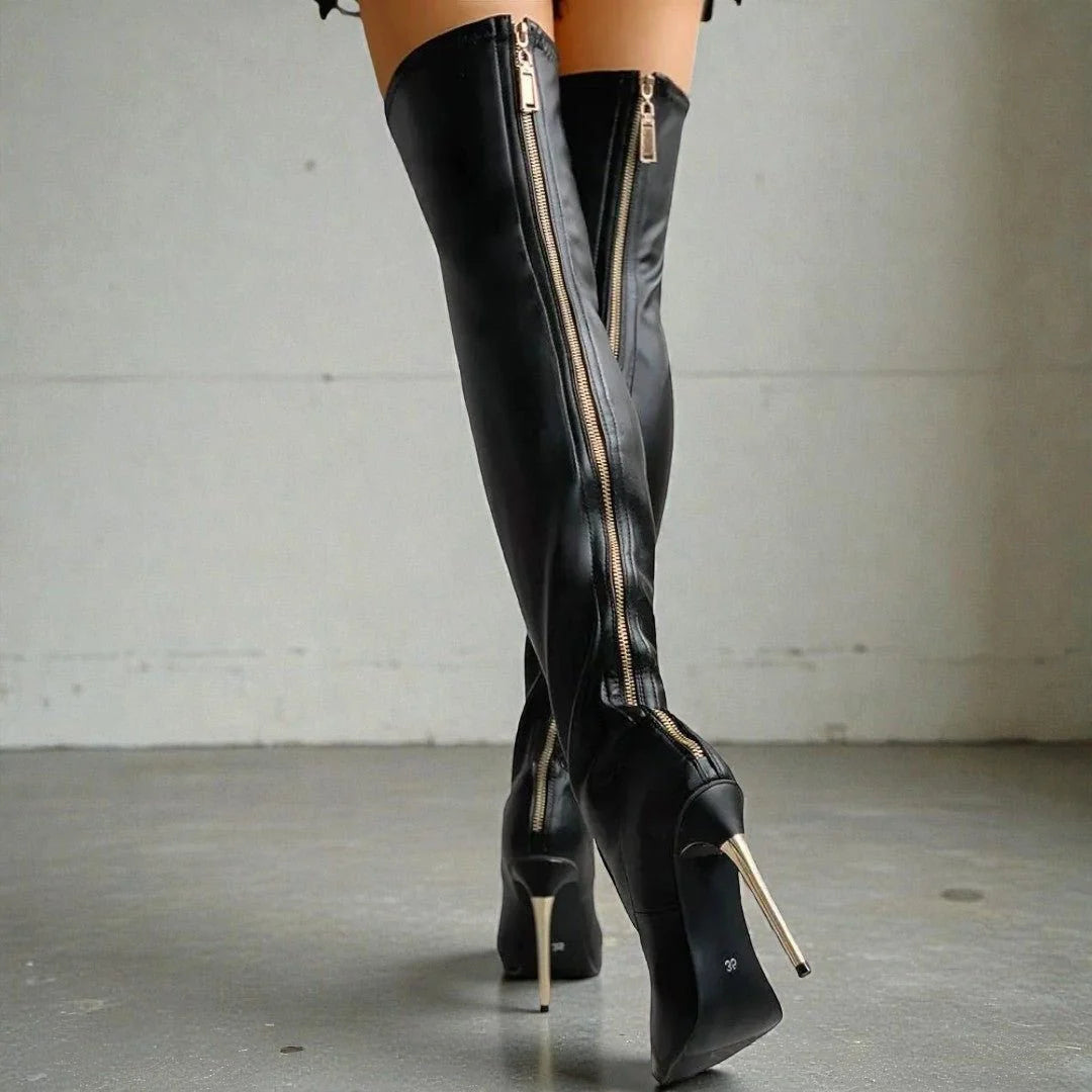 Women's Thigh-High Block Heel Boots with Fitted Shaft 2