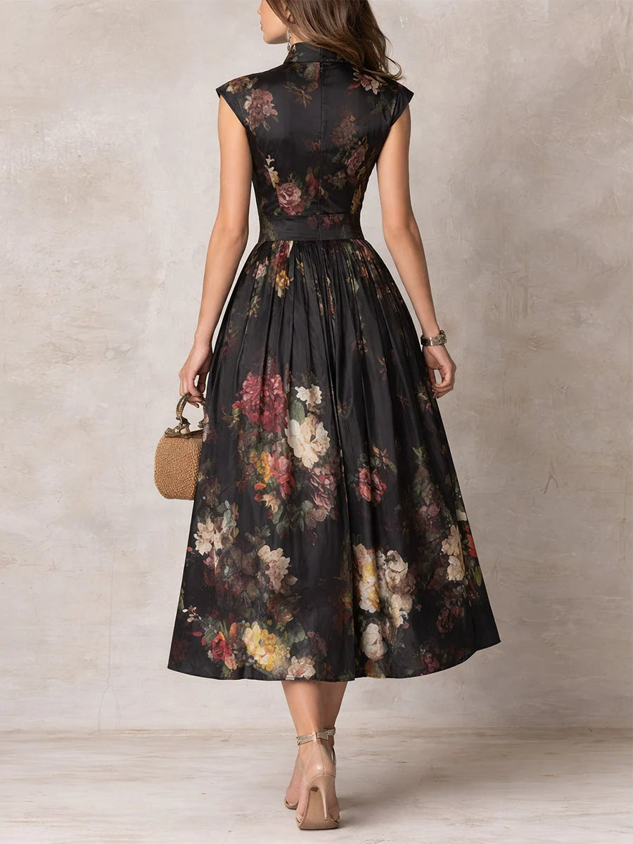 Women's Two-Piece Floral Satin Pleated Midi Dress Set 1
