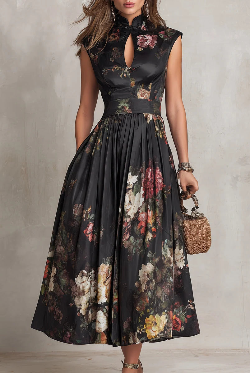 Women's Two-Piece Floral Satin Pleated Midi Dress Set 2