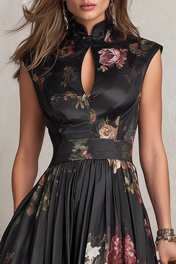 Women's Two-Piece Floral Satin Pleated Midi Dress Set 3